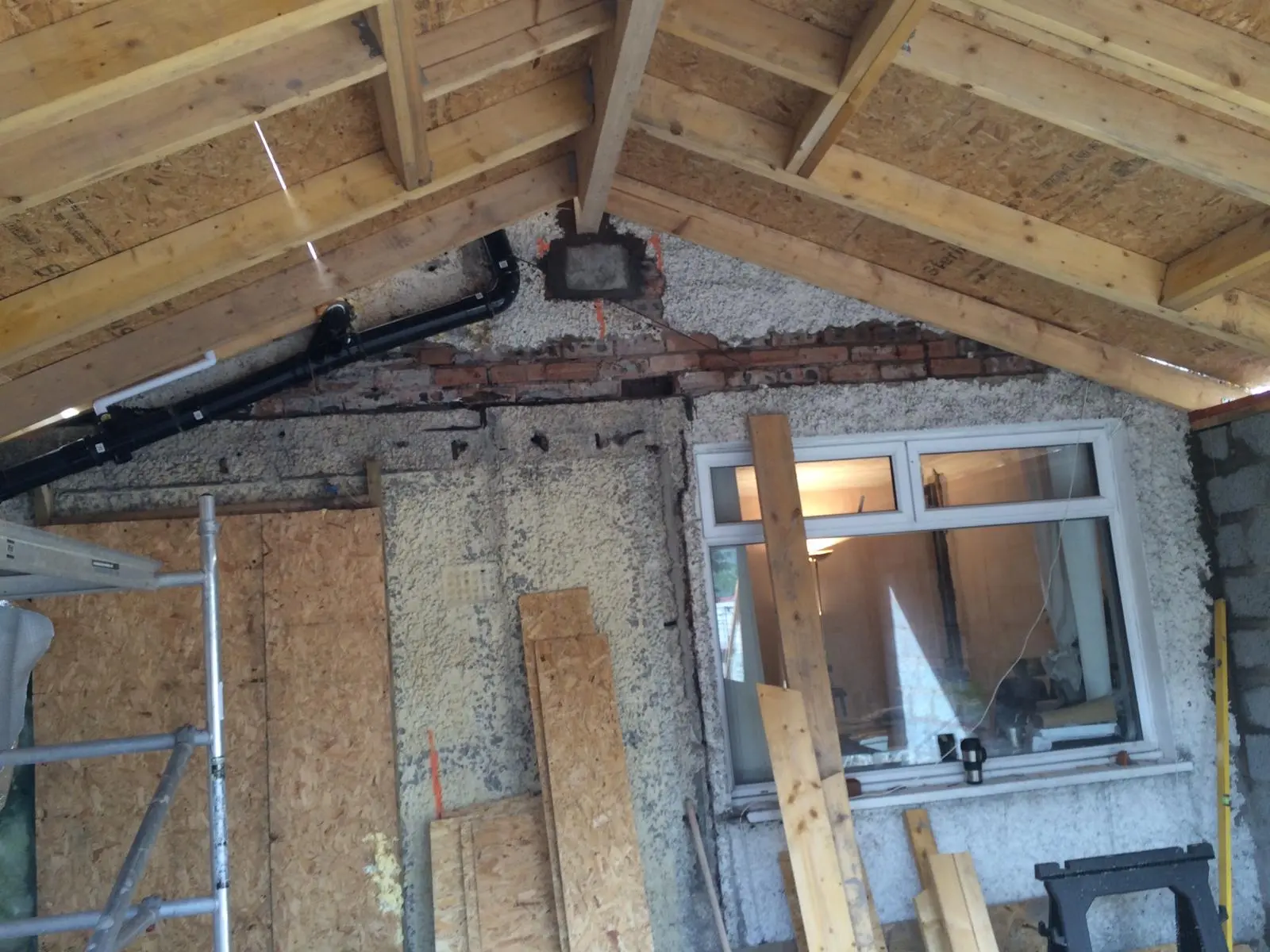 Timber roof structure during construction
